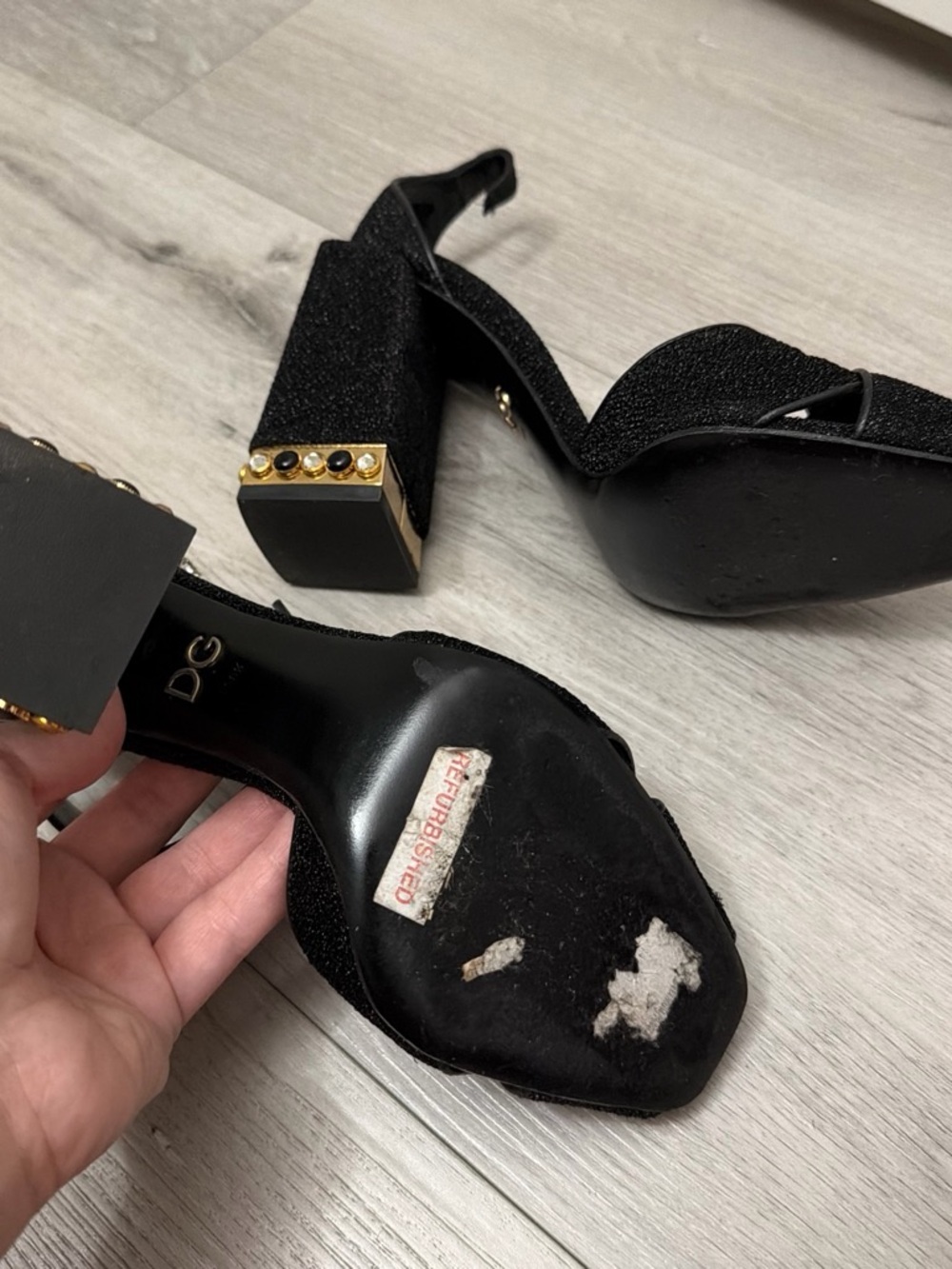 Dolce & Gabbana Black Glitter Crisscross Ankle Strap Block Heels - Picture 5 of 5
